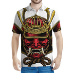 Japanese Samurai Helmet Print Men's Polo Shirt