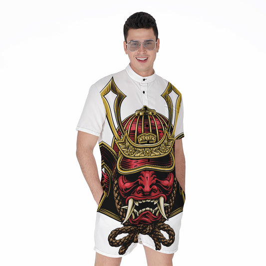 Japanese Samurai Helmet Print Men's Rompers