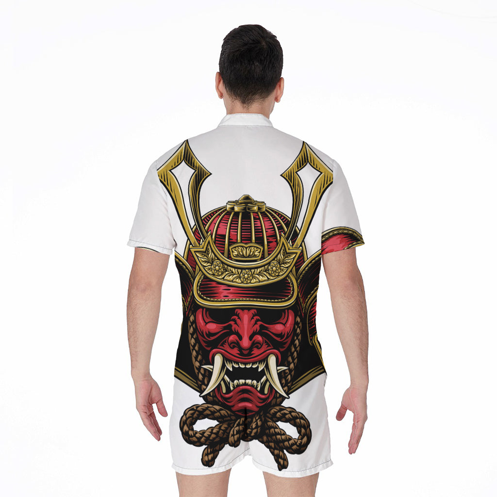 Japanese Samurai Helmet Print Men's Rompers