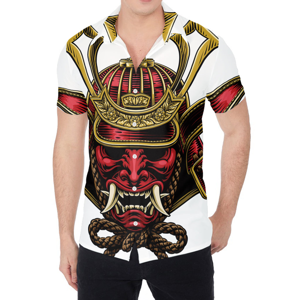 Japanese Samurai Helmet Print Men's Shirt