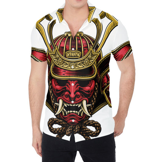 Japanese Samurai Helmet Print Men's Shirt