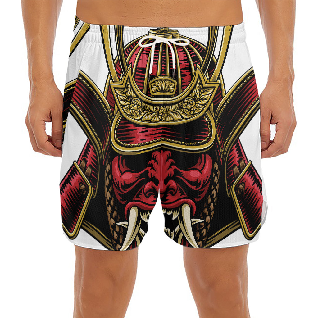 Japanese Samurai Helmet Print Men's Split Running Shorts