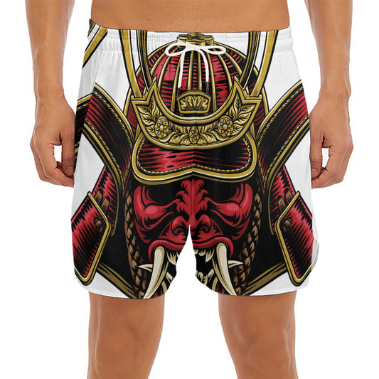 Japanese Samurai Helmet Print Men's Split Running Shorts