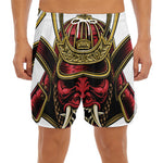 Japanese Samurai Helmet Print Men's Split Running Shorts