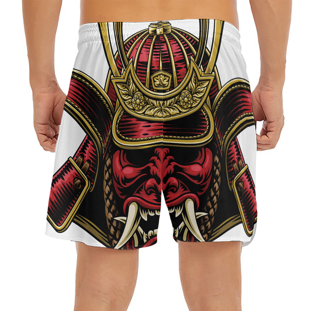 Japanese Samurai Helmet Print Men's Split Running Shorts