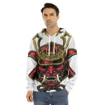 Japanese Samurai Helmet Print Men's Velvet Pullover Hoodie