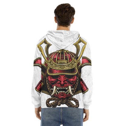 Japanese Samurai Helmet Print Men's Velvet Pullover Hoodie
