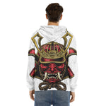 Japanese Samurai Helmet Print Men's Velvet Pullover Hoodie