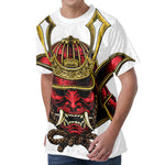 Japanese Samurai Helmet Print Men's Velvet T-Shirt