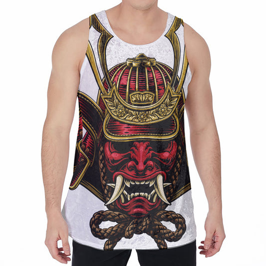 Japanese Samurai Helmet Print Men's Velvet Tank Top