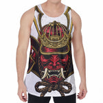 Japanese Samurai Helmet Print Men's Velvet Tank Top