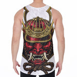 Japanese Samurai Helmet Print Men's Velvet Tank Top