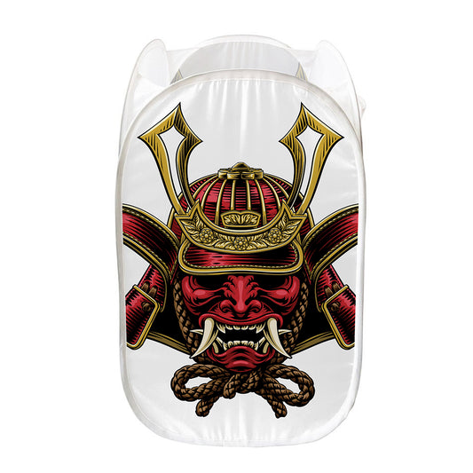 Japanese Samurai Helmet Print Mesh Laundry Hamper