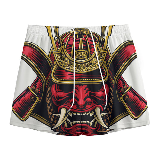 Japanese Samurai Helmet Print Mesh Shorts