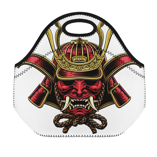 Japanese Samurai Helmet Print Neoprene Lunch Bag