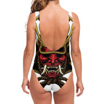 Japanese Samurai Helmet Print One Piece Swimsuit
