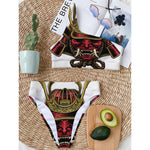 Japanese Samurai Helmet Print One Shoulder Bikini Top