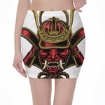 Japanese Samurai Helmet Print Pencil Mini Skirt