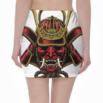 Japanese Samurai Helmet Print Pencil Mini Skirt