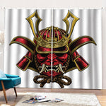 Japanese Samurai Helmet Print Pencil Pleat Curtains