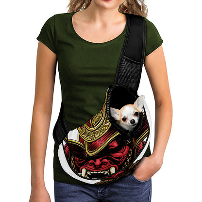 Japanese Samurai Helmet Print Pet Sling Carrier