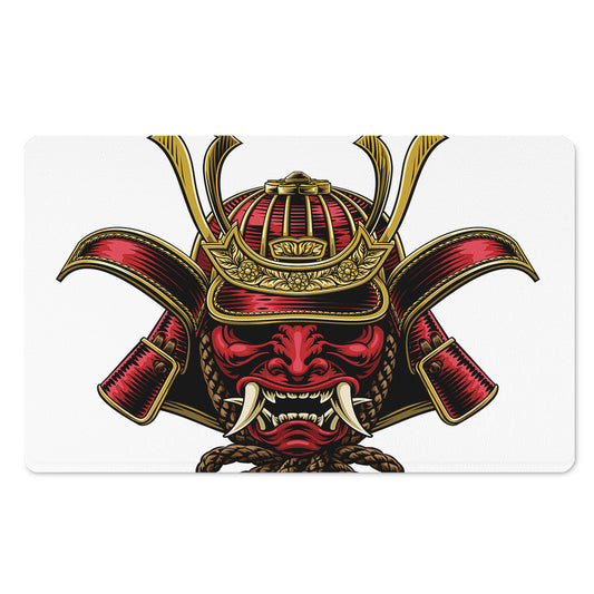 Japanese Samurai Helmet Print Polyester Doormat