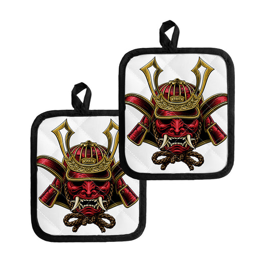 Japanese Samurai Helmet Print Pot Holders