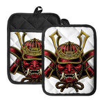 Japanese Samurai Helmet Print Pot Holders With Pocket