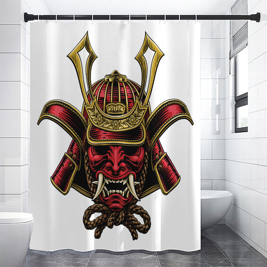 Japanese Samurai Helmet Print Premium Shower Curtain
