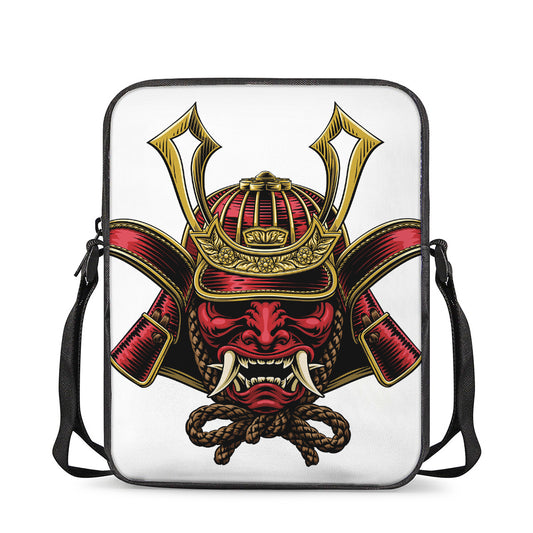 Japanese Samurai Helmet Print Rectangular Crossbody Bag