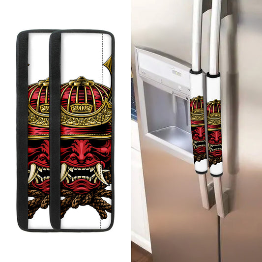 Japanese Samurai Helmet Print Refrigerator Handle Covers