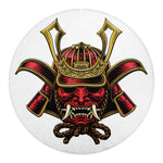 Japanese Samurai Helmet Print Round Blanket