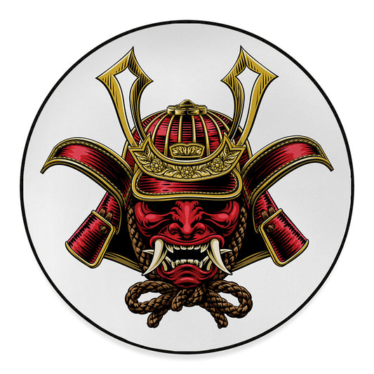 Japanese Samurai Helmet Print Round Floor Mat