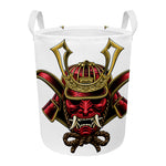 Japanese Samurai Helmet Print Round Laundry Basket