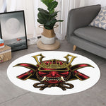 Japanese Samurai Helmet Print Round Rug