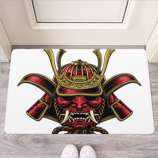 Japanese Samurai Helmet Print Rubber Doormat