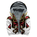 Japanese Samurai Helmet Print Sherpa Lined Zip Up Hoodie