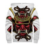 Japanese Samurai Helmet Print Sherpa Lined Zip Up Hoodie
