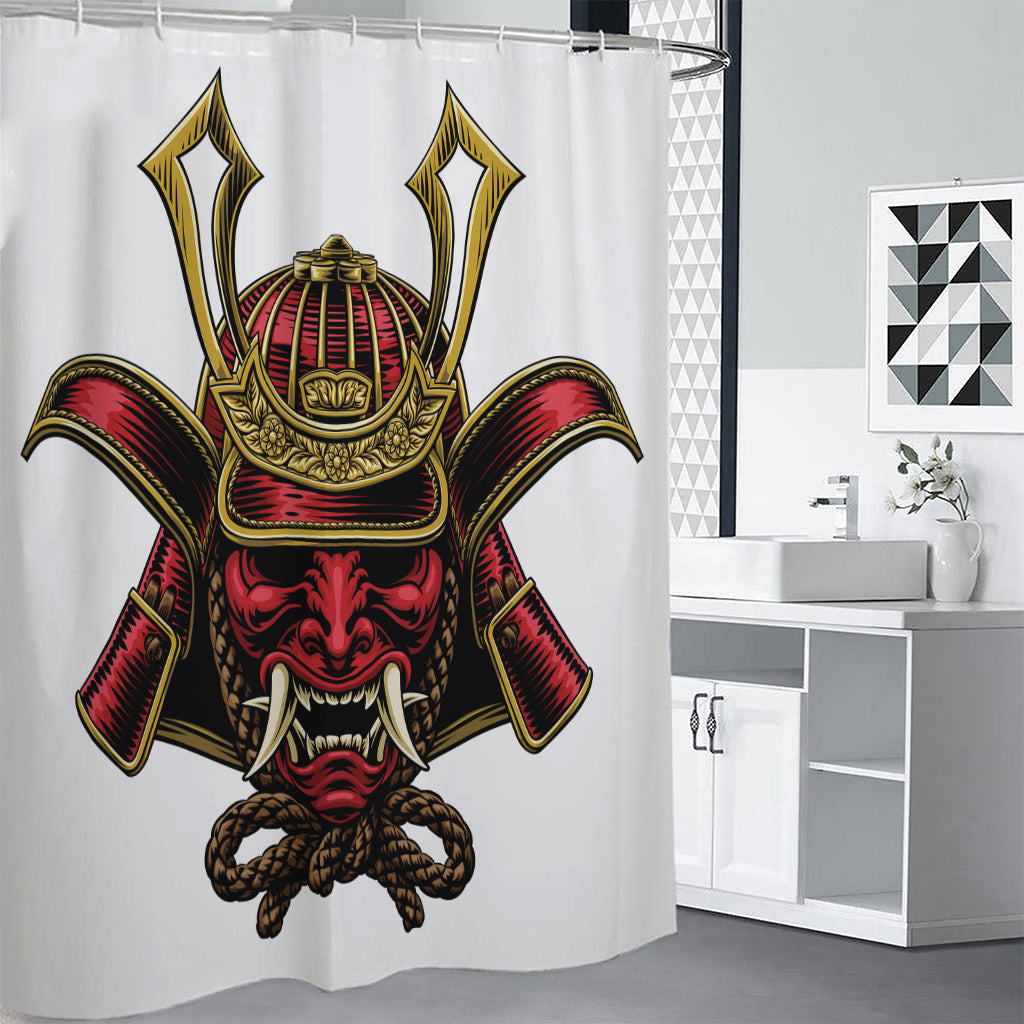 Japanese Samurai Helmet Print Shower Curtain