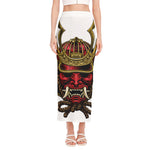 Japanese Samurai Helmet Print Side Slit Maxi Skirt