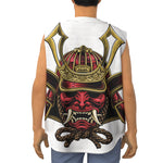 Japanese Samurai Helmet Print Sleeveless Baseball Jersey
