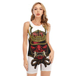 Japanese Samurai Helmet Print Sleeveless One Piece Swimsuit