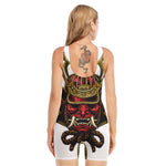 Japanese Samurai Helmet Print Sleeveless One Piece Swimsuit
