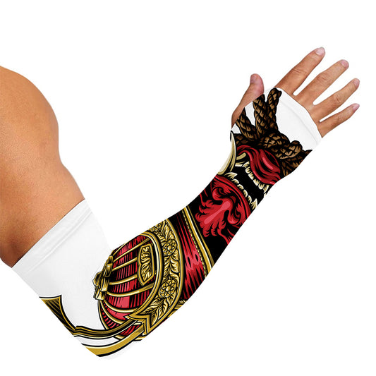 Japanese Samurai Helmet Print Sun Protection Arm Sleeves