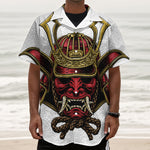 Japanese Samurai Helmet Print Textured Short Sleeve Shirt