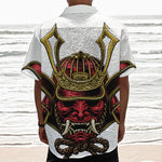 Japanese Samurai Helmet Print Textured Short Sleeve Shirt