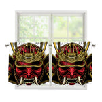 Japanese Samurai Helmet Print Tier Curtains