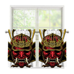 Japanese Samurai Helmet Print Tier Curtains
