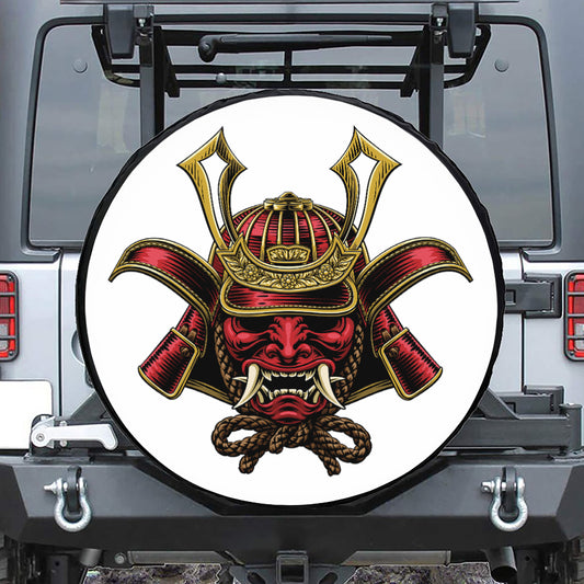 Japanese Samurai Helmet Print Tire Cover