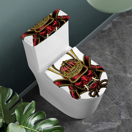 Japanese Samurai Helmet Print Toilet Lid And Tank Cover Set